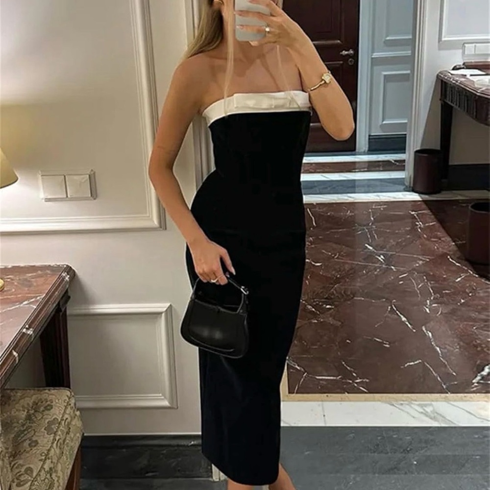 Amazon Black and White Strapless Dress